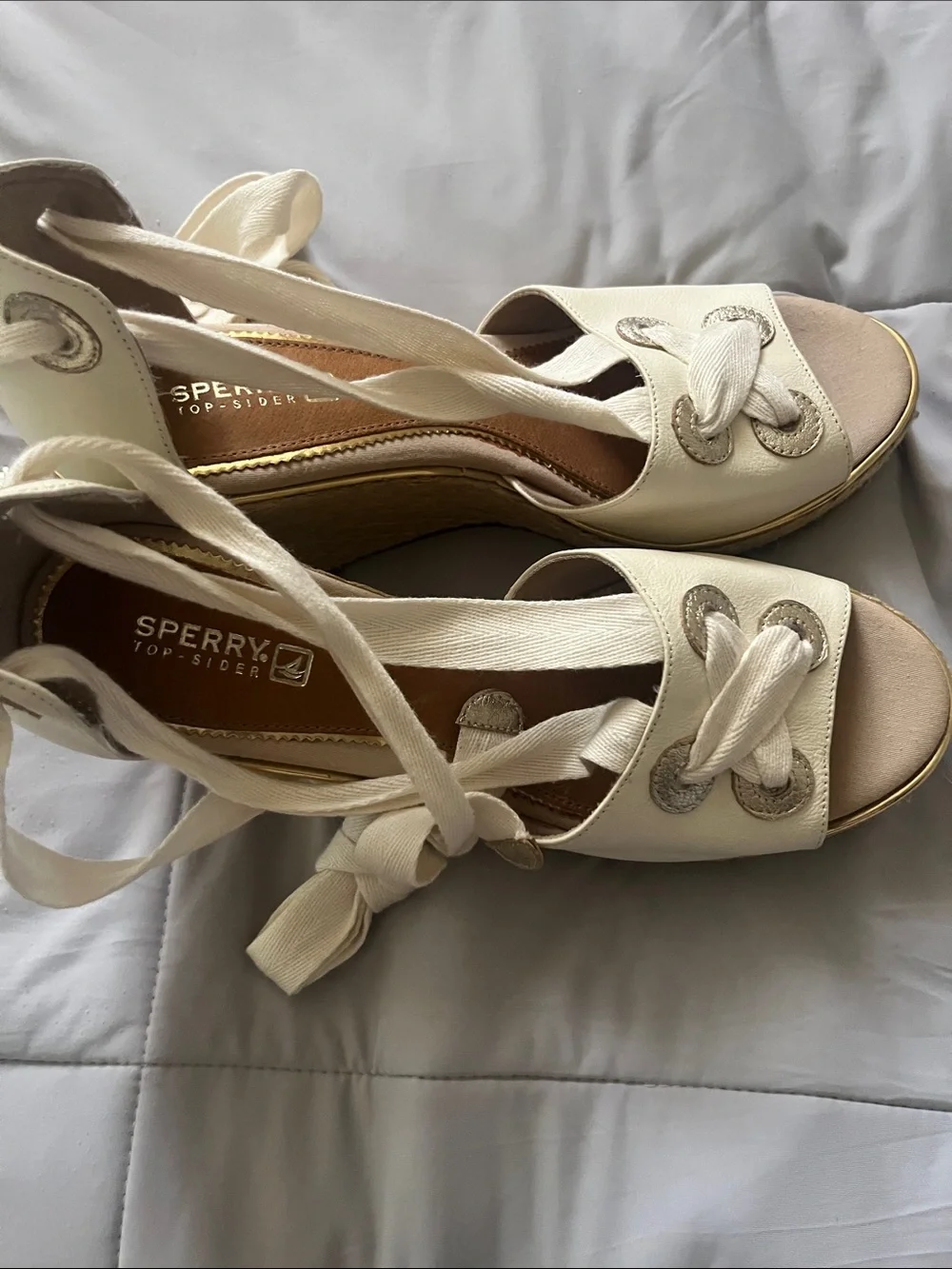 Sperry Ivory Lace-Up Espadrille Wedge Sandals